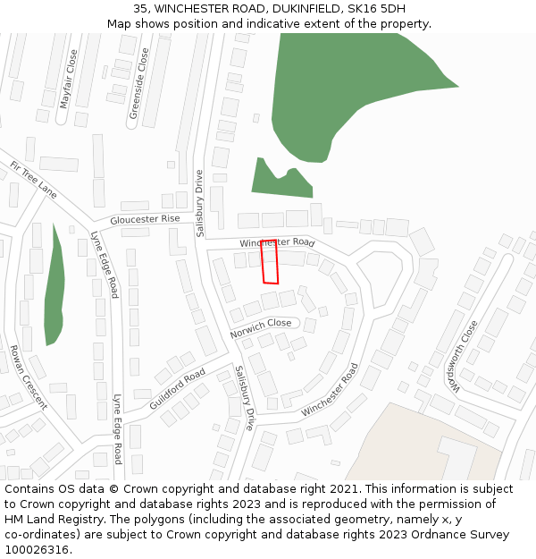 35, WINCHESTER ROAD, DUKINFIELD, SK16 5DH: Location map and indicative extent of plot