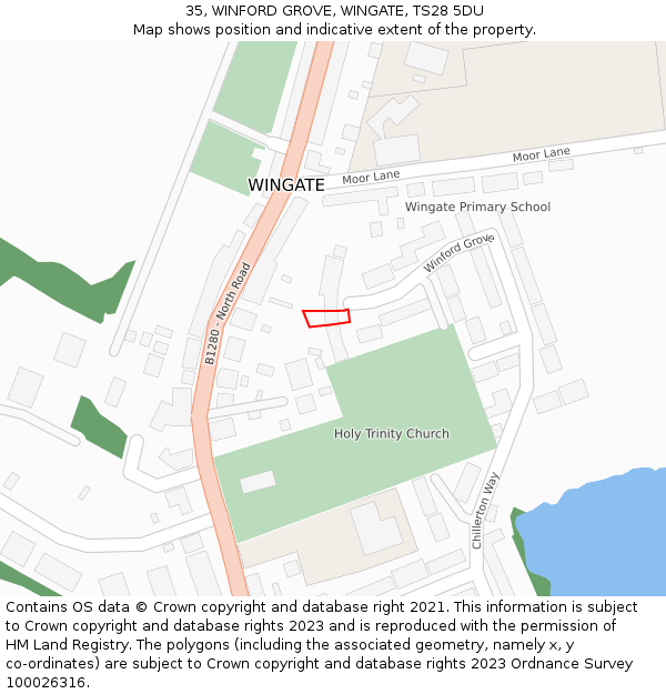 35, WINFORD GROVE, WINGATE, TS28 5DU: Location map and indicative extent of plot