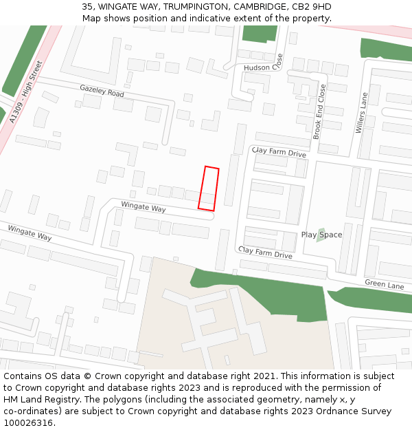 35, WINGATE WAY, TRUMPINGTON, CAMBRIDGE, CB2 9HD: Location map and indicative extent of plot