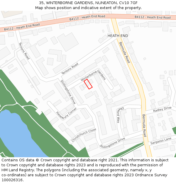 35, WINTERBORNE GARDENS, NUNEATON, CV10 7GF: Location map and indicative extent of plot