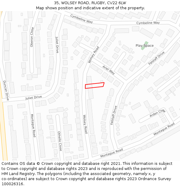 35, WOLSEY ROAD, RUGBY, CV22 6LW: Location map and indicative extent of plot