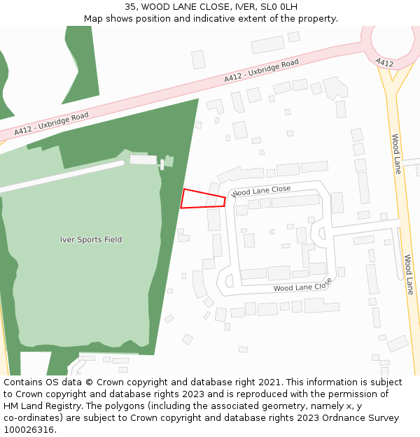 35, WOOD LANE CLOSE, IVER, SL0 0LH: Location map and indicative extent of plot