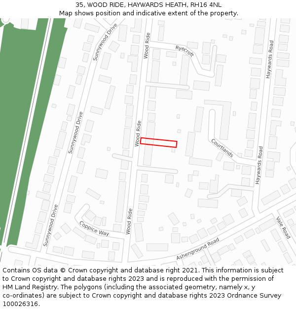 35, WOOD RIDE, HAYWARDS HEATH, RH16 4NL: Location map and indicative extent of plot