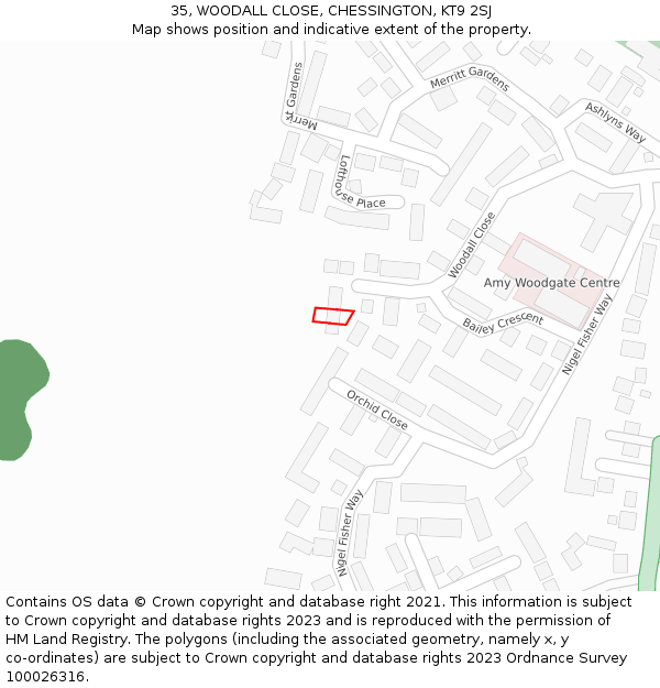 35, WOODALL CLOSE, CHESSINGTON, KT9 2SJ: Location map and indicative extent of plot