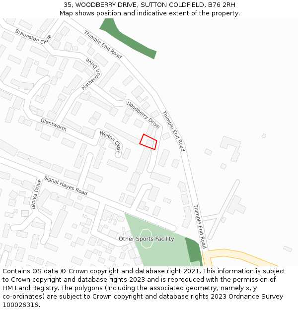 35, WOODBERRY DRIVE, SUTTON COLDFIELD, B76 2RH: Location map and indicative extent of plot