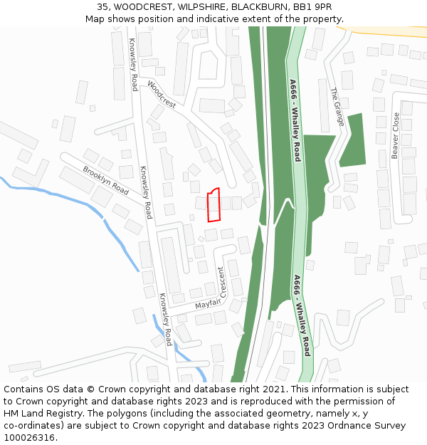 35, WOODCREST, WILPSHIRE, BLACKBURN, BB1 9PR: Location map and indicative extent of plot