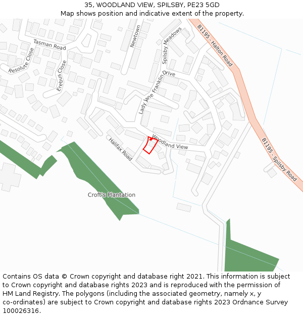 35, WOODLAND VIEW, SPILSBY, PE23 5GD: Location map and indicative extent of plot