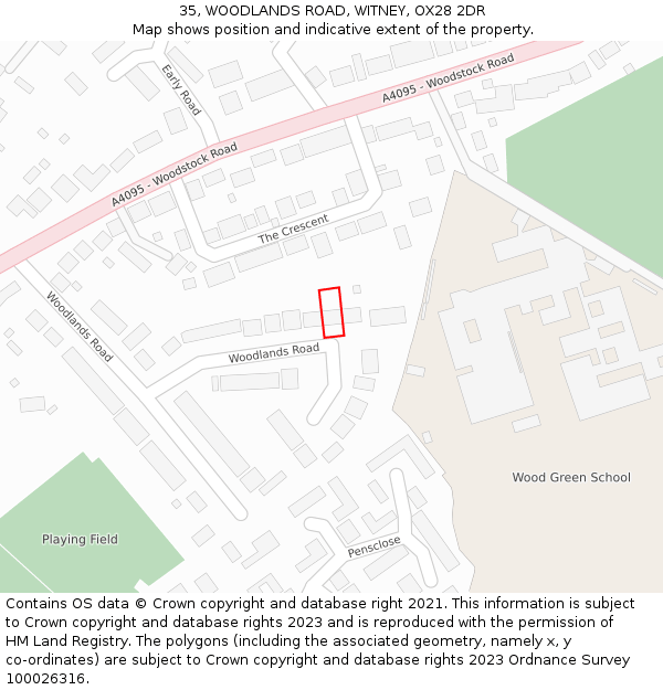 35, WOODLANDS ROAD, WITNEY, OX28 2DR: Location map and indicative extent of plot