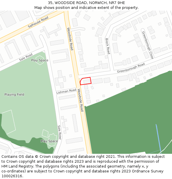 35, WOODSIDE ROAD, NORWICH, NR7 9HE: Location map and indicative extent of plot