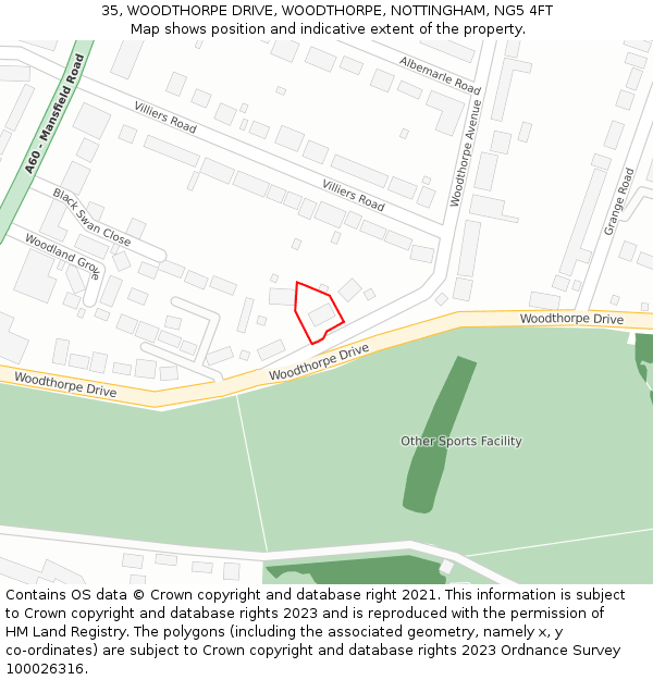 35, WOODTHORPE DRIVE, WOODTHORPE, NOTTINGHAM, NG5 4FT: Location map and indicative extent of plot