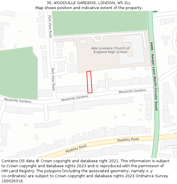 35, WOODVILLE GARDENS, LONDON, W5 2LL: Location map and indicative extent of plot