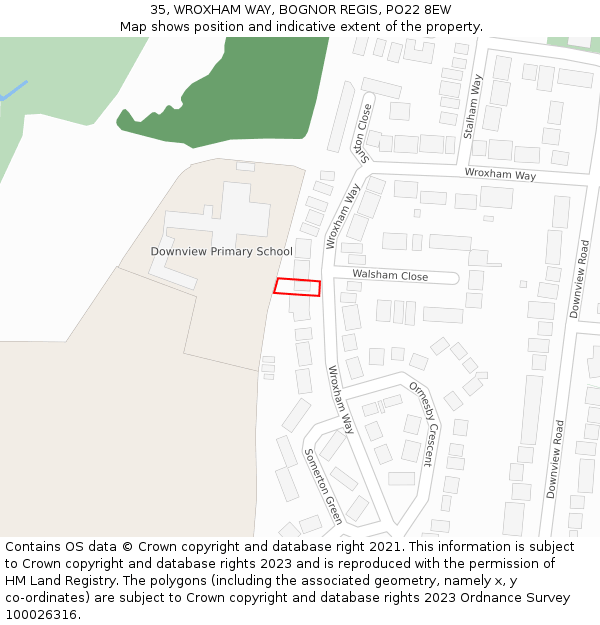 35, WROXHAM WAY, BOGNOR REGIS, PO22 8EW: Location map and indicative extent of plot