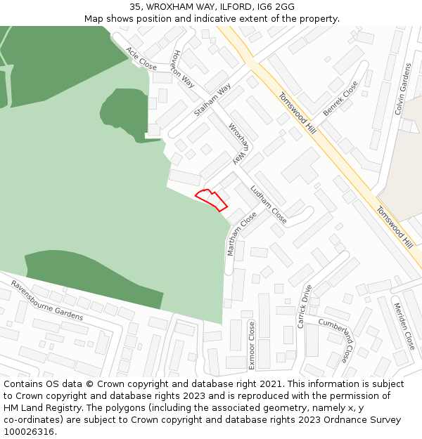 35, WROXHAM WAY, ILFORD, IG6 2GG: Location map and indicative extent of plot