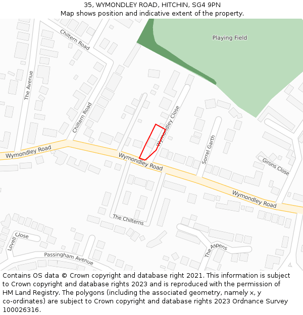 35, WYMONDLEY ROAD, HITCHIN, SG4 9PN: Location map and indicative extent of plot