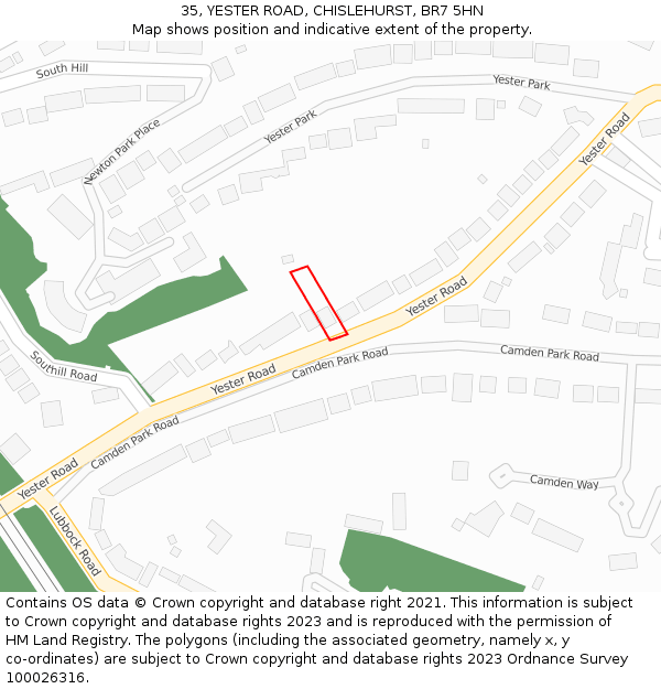 35, YESTER ROAD, CHISLEHURST, BR7 5HN: Location map and indicative extent of plot