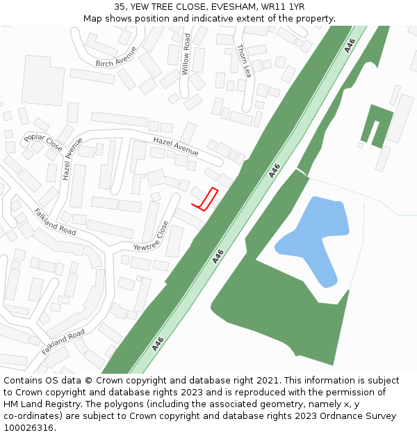 35, YEW TREE CLOSE, EVESHAM, WR11 1YR: Location map and indicative extent of plot