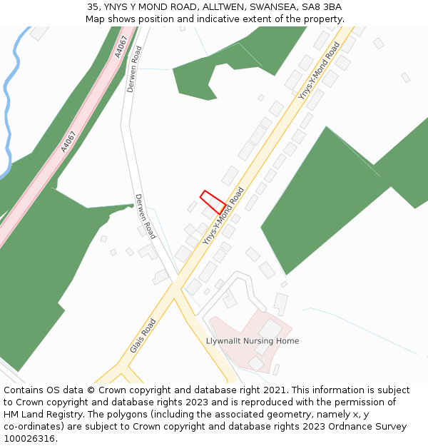 35, YNYS Y MOND ROAD, ALLTWEN, SWANSEA, SA8 3BA: Location map and indicative extent of plot