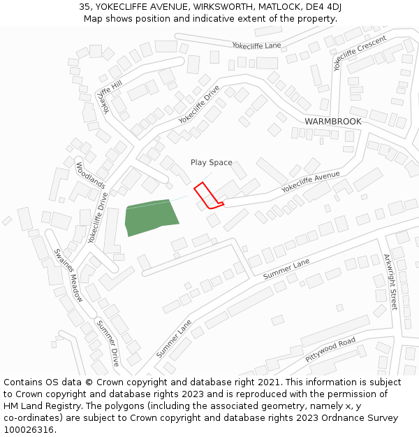 35, YOKECLIFFE AVENUE, WIRKSWORTH, MATLOCK, DE4 4DJ: Location map and indicative extent of plot