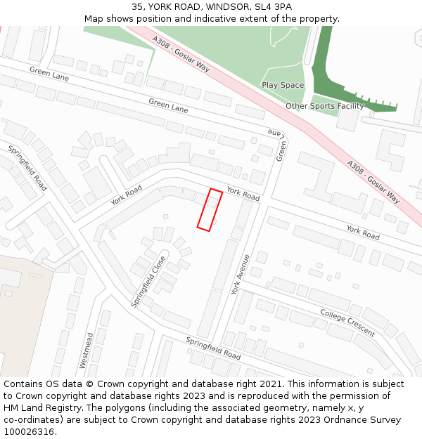 35, YORK ROAD, WINDSOR, SL4 3PA: Location map and indicative extent of plot