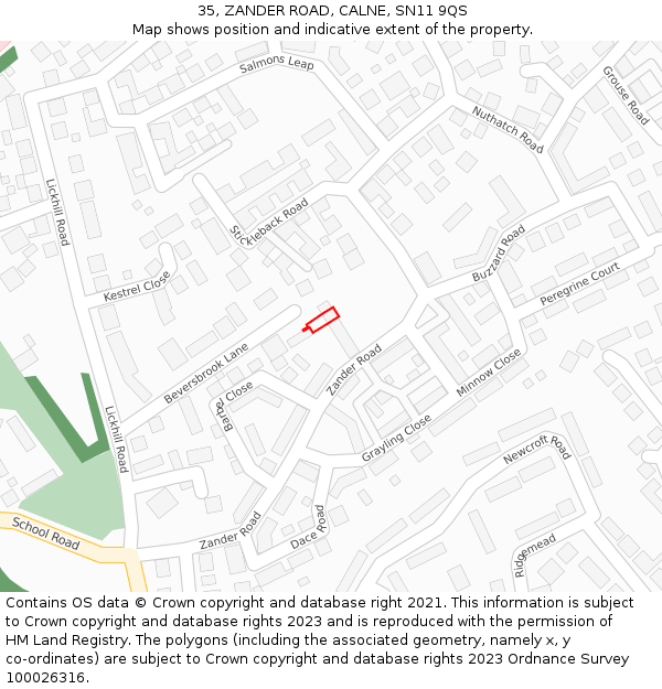 35, ZANDER ROAD, CALNE, SN11 9QS: Location map and indicative extent of plot