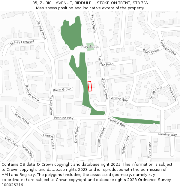 35, ZURICH AVENUE, BIDDULPH, STOKE-ON-TRENT, ST8 7FA: Location map and indicative extent of plot