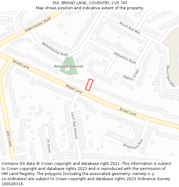 350, BROAD LANE, COVENTRY, CV5 7AT: Location map and indicative extent of plot