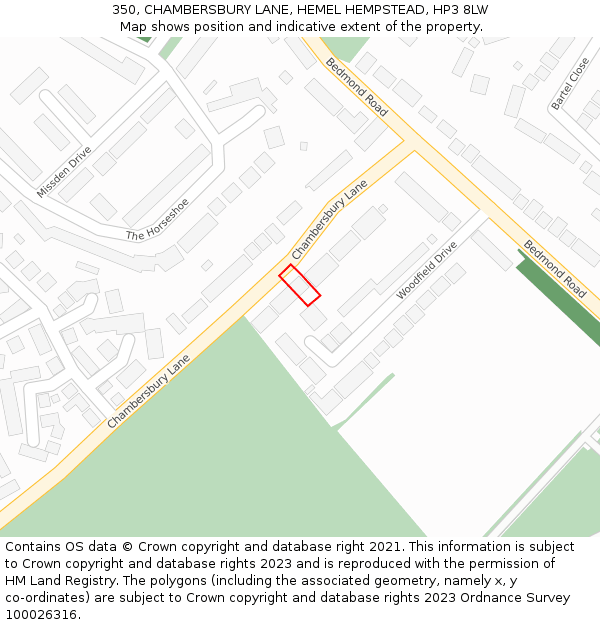 350, CHAMBERSBURY LANE, HEMEL HEMPSTEAD, HP3 8LW: Location map and indicative extent of plot