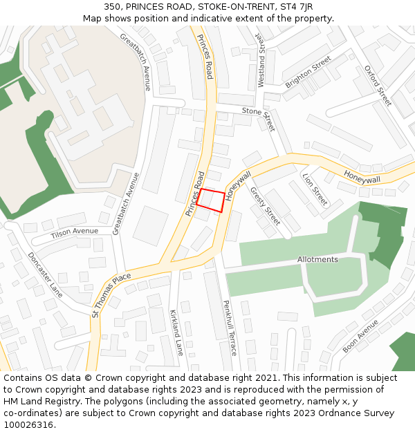 350, PRINCES ROAD, STOKE-ON-TRENT, ST4 7JR: Location map and indicative extent of plot