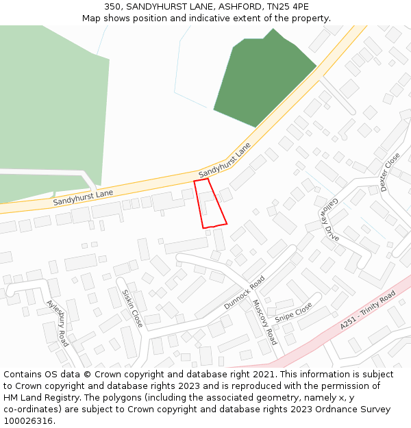 350, SANDYHURST LANE, ASHFORD, TN25 4PE: Location map and indicative extent of plot