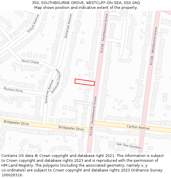 350, SOUTHBOURNE GROVE, WESTCLIFF-ON-SEA, SS0 0AQ: Location map and indicative extent of plot