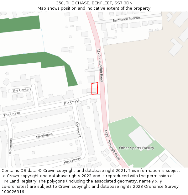 350, THE CHASE, BENFLEET, SS7 3DN: Location map and indicative extent of plot