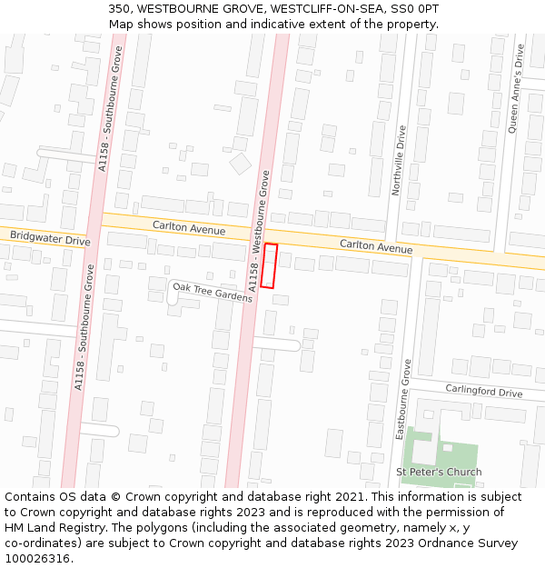 350, WESTBOURNE GROVE, WESTCLIFF-ON-SEA, SS0 0PT: Location map and indicative extent of plot