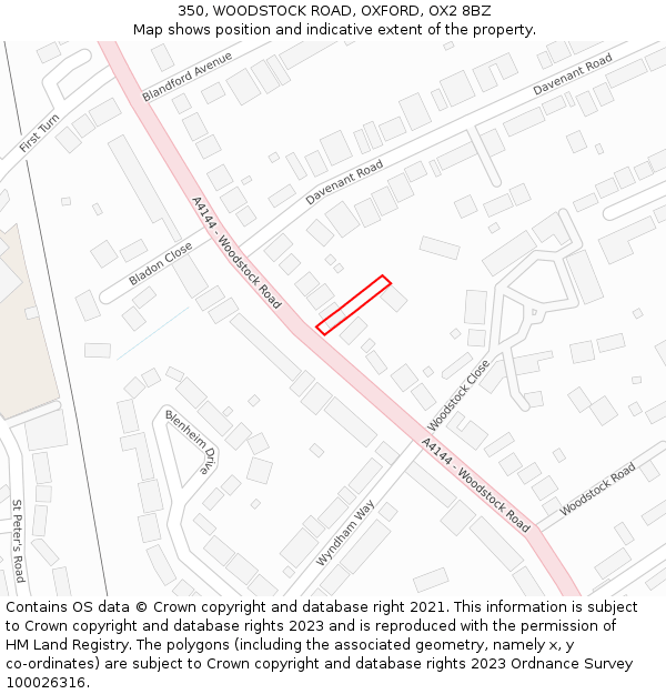 350, WOODSTOCK ROAD, OXFORD, OX2 8BZ: Location map and indicative extent of plot