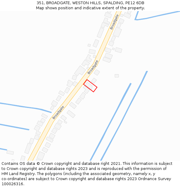 351, BROADGATE, WESTON HILLS, SPALDING, PE12 6DB: Location map and indicative extent of plot