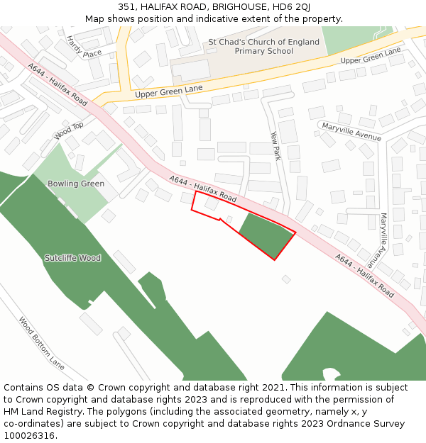 351, HALIFAX ROAD, BRIGHOUSE, HD6 2QJ: Location map and indicative extent of plot