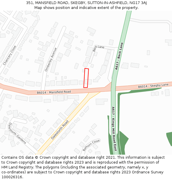 351, MANSFIELD ROAD, SKEGBY, SUTTON-IN-ASHFIELD, NG17 3AJ: Location map and indicative extent of plot