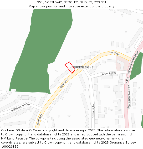 351, NORTHWAY, SEDGLEY, DUDLEY, DY3 3RT: Location map and indicative extent of plot