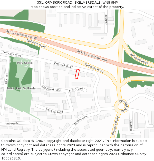 351, ORMSKIRK ROAD, SKELMERSDALE, WN8 9NP: Location map and indicative extent of plot