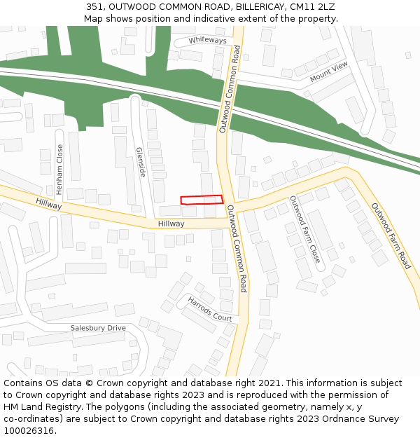 351, OUTWOOD COMMON ROAD, BILLERICAY, CM11 2LZ: Location map and indicative extent of plot