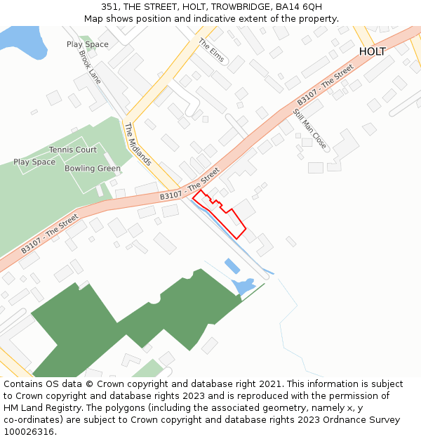 351, THE STREET, HOLT, TROWBRIDGE, BA14 6QH: Location map and indicative extent of plot