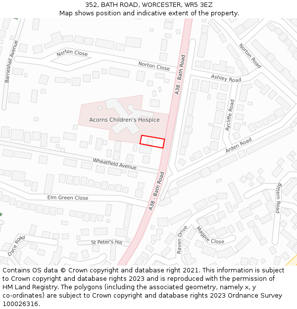 352, BATH ROAD, WORCESTER, WR5 3EZ: Location map and indicative extent of plot