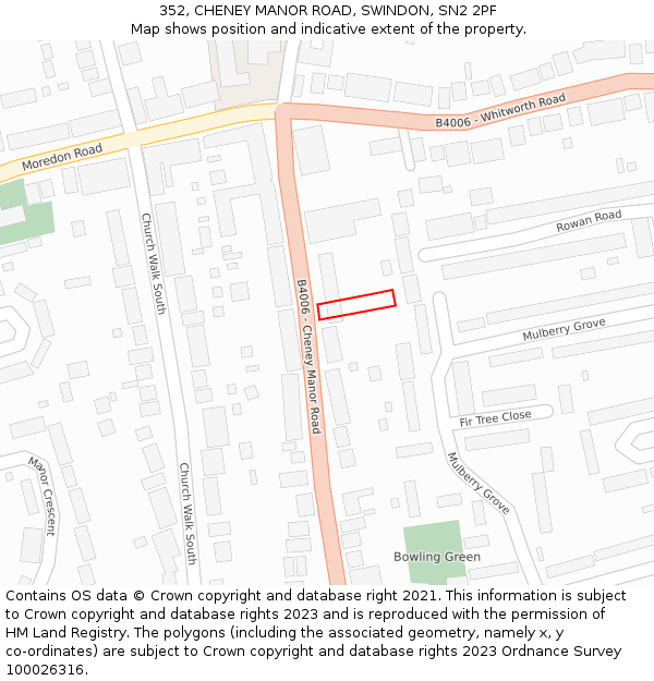 352, CHENEY MANOR ROAD, SWINDON, SN2 2PF: Location map and indicative extent of plot