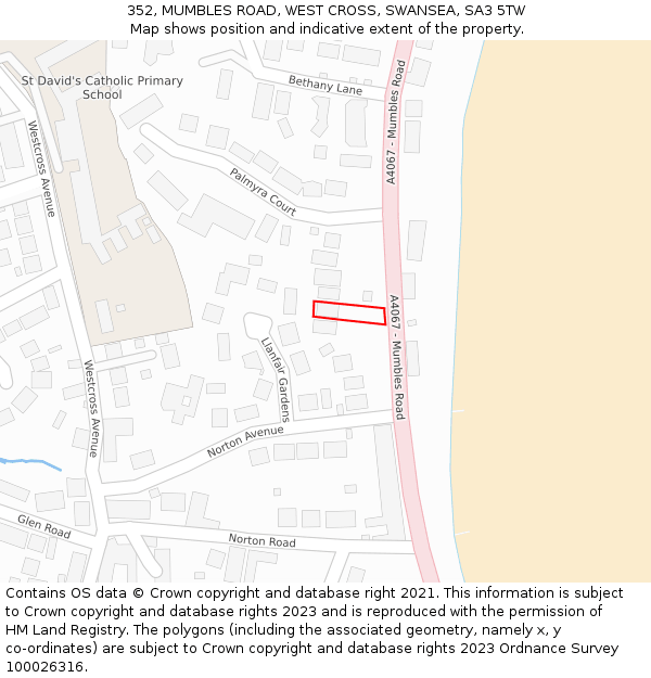 352, MUMBLES ROAD, WEST CROSS, SWANSEA, SA3 5TW: Location map and indicative extent of plot