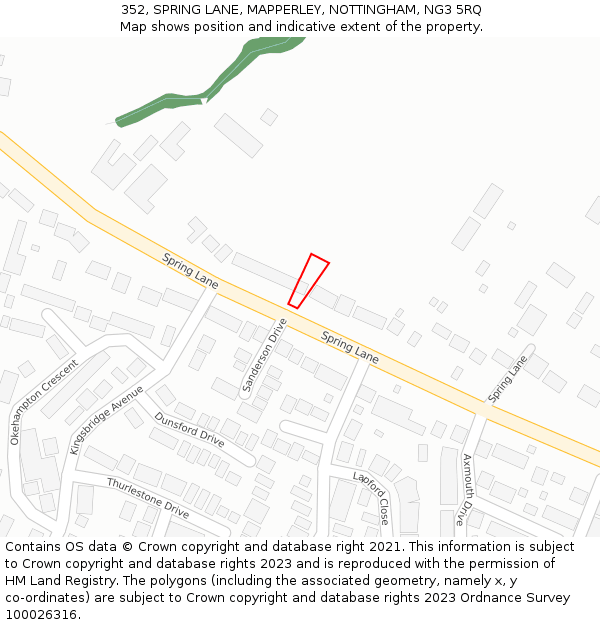 352, SPRING LANE, MAPPERLEY, NOTTINGHAM, NG3 5RQ: Location map and indicative extent of plot