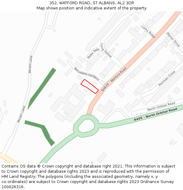 352, WATFORD ROAD, ST ALBANS, AL2 3DR: Location map and indicative extent of plot