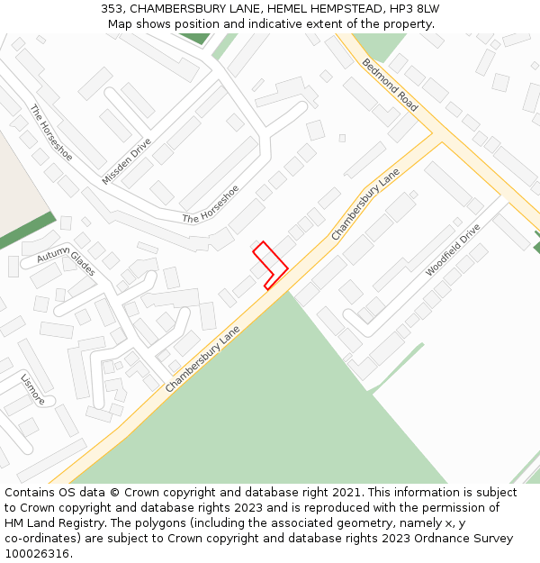 353, CHAMBERSBURY LANE, HEMEL HEMPSTEAD, HP3 8LW: Location map and indicative extent of plot