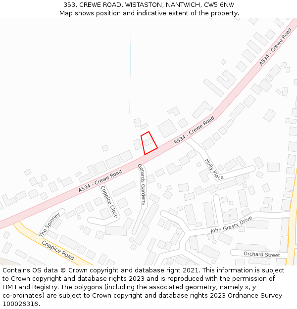 353, CREWE ROAD, WISTASTON, NANTWICH, CW5 6NW: Location map and indicative extent of plot