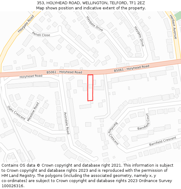 353, HOLYHEAD ROAD, WELLINGTON, TELFORD, TF1 2EZ: Location map and indicative extent of plot