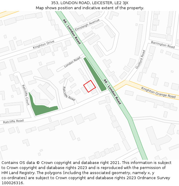 353, LONDON ROAD, LEICESTER, LE2 3JX: Location map and indicative extent of plot