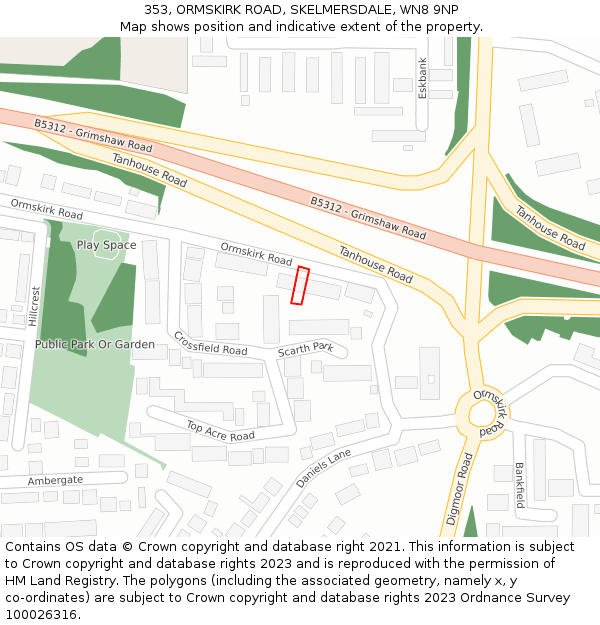 353, ORMSKIRK ROAD, SKELMERSDALE, WN8 9NP: Location map and indicative extent of plot